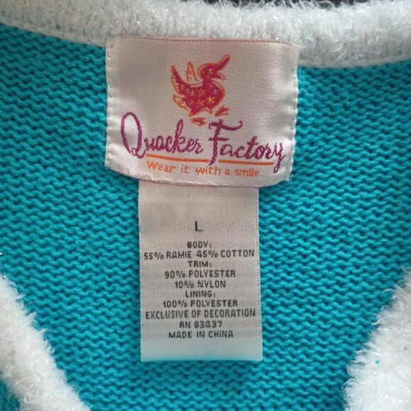 QUACKER FACTORY WOMEN'S LIGHT UP CHRISTMAS SWEATER TURQUOISE WHITE SNOWMAN LARGE - Picture 5 of 6